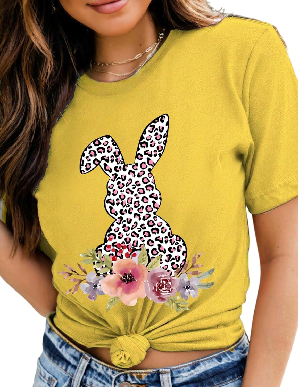 Yokvan Floral Bunny T-Shirt Easter Shirts