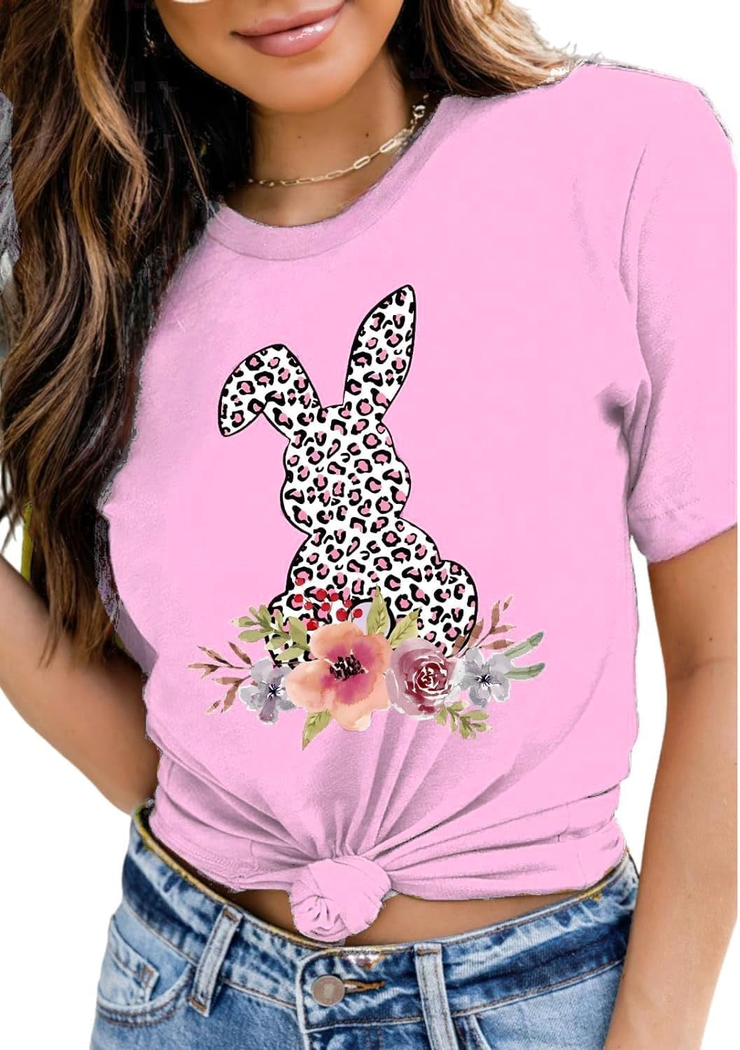 Yokvan Floral Bunny T-Shirt Easter Shirts