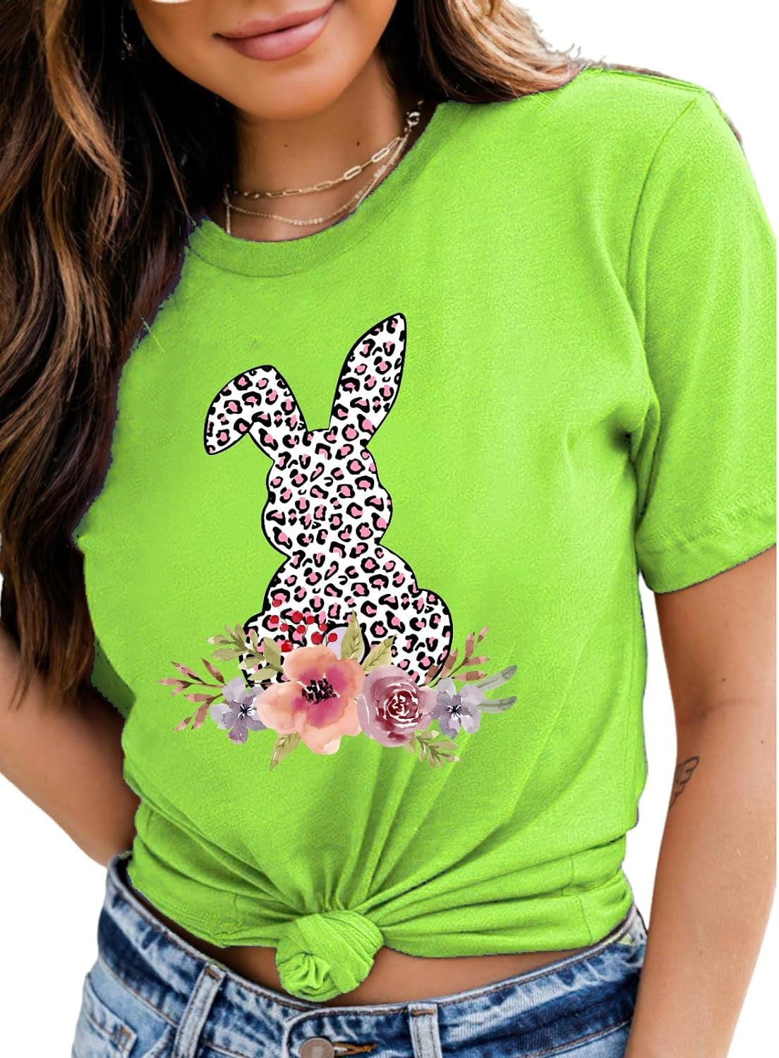 Yokvan Floral Bunny T-Shirt Easter Shirts