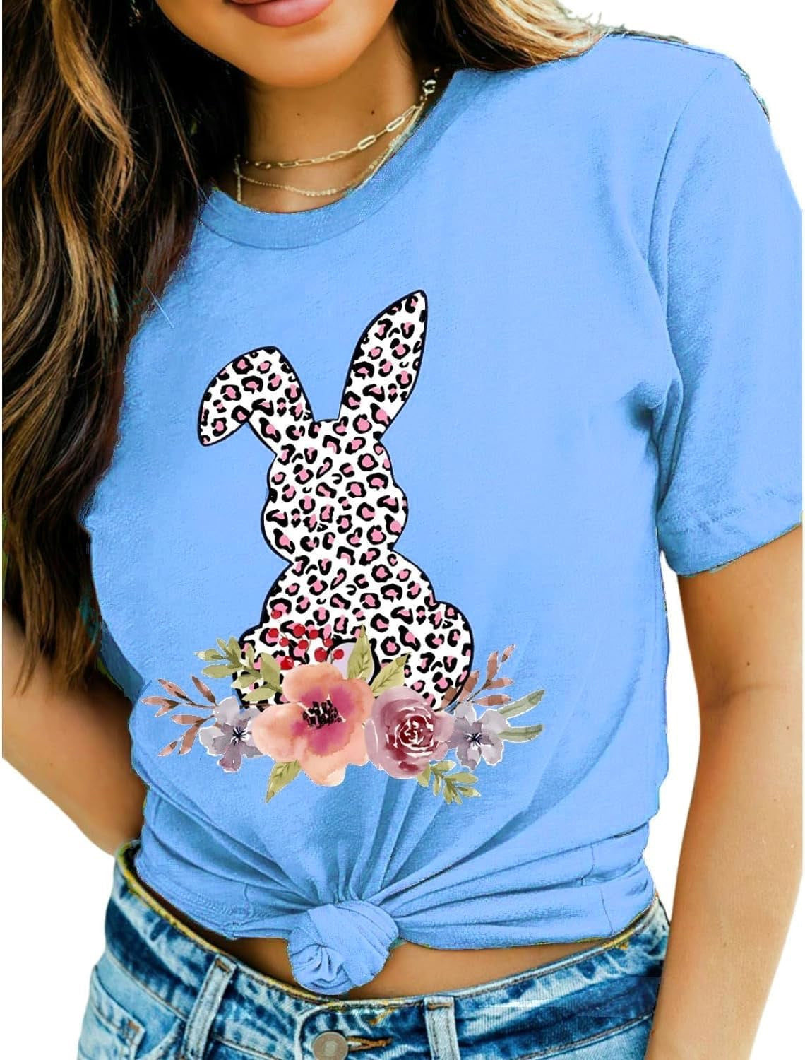 Yokvan Floral Bunny T-Shirt Easter Shirts