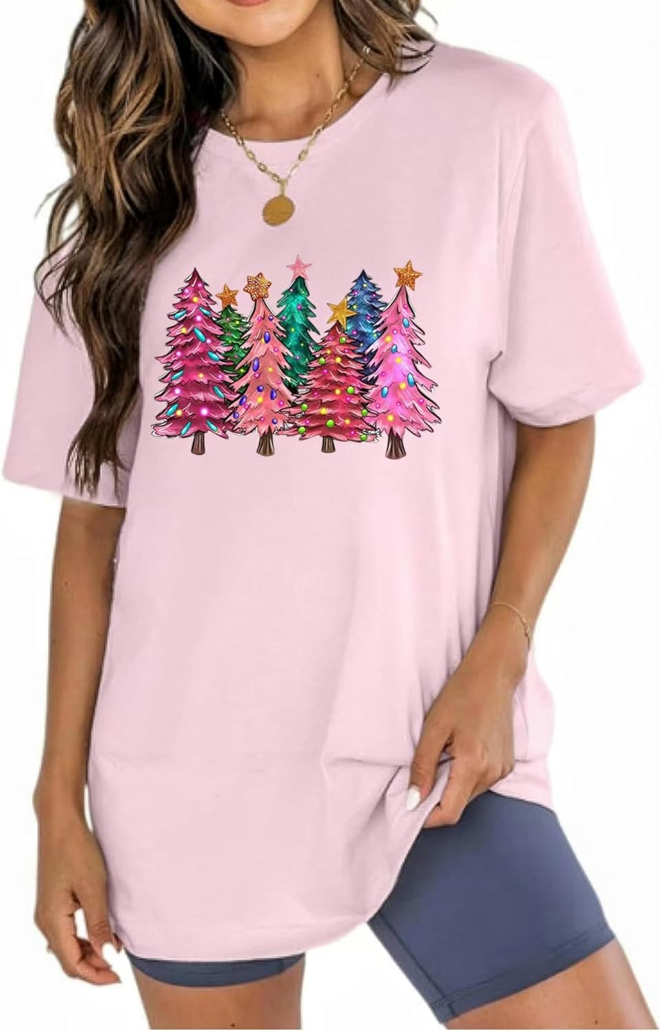 Womens Tee Shirts Pink Christmas