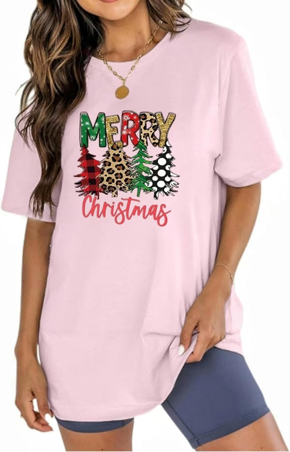 Womens Tee Shirts Pink Christmas